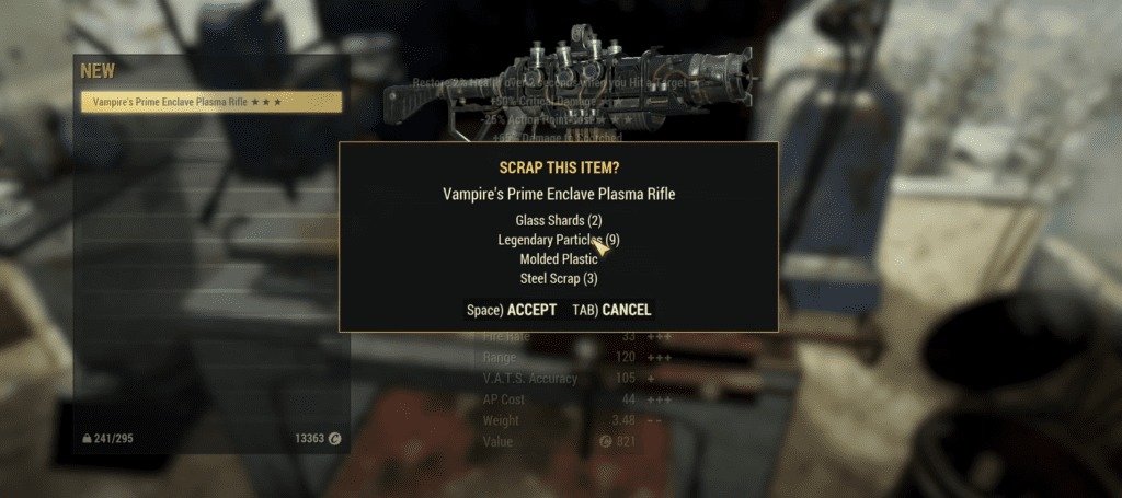 Legendary Item scrap in Fallout 76