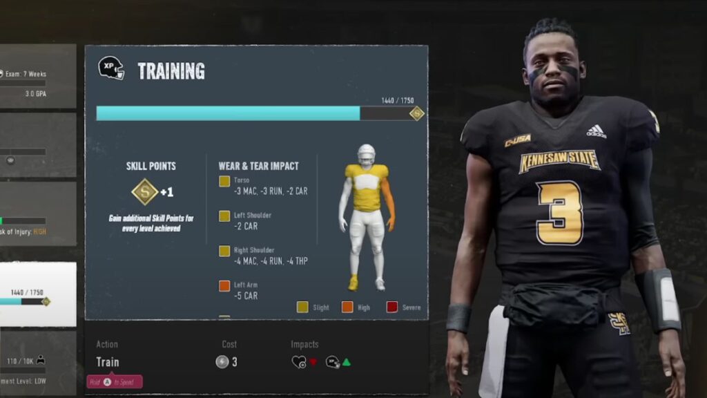 Redshirt in College Football 25 Road to glory Training