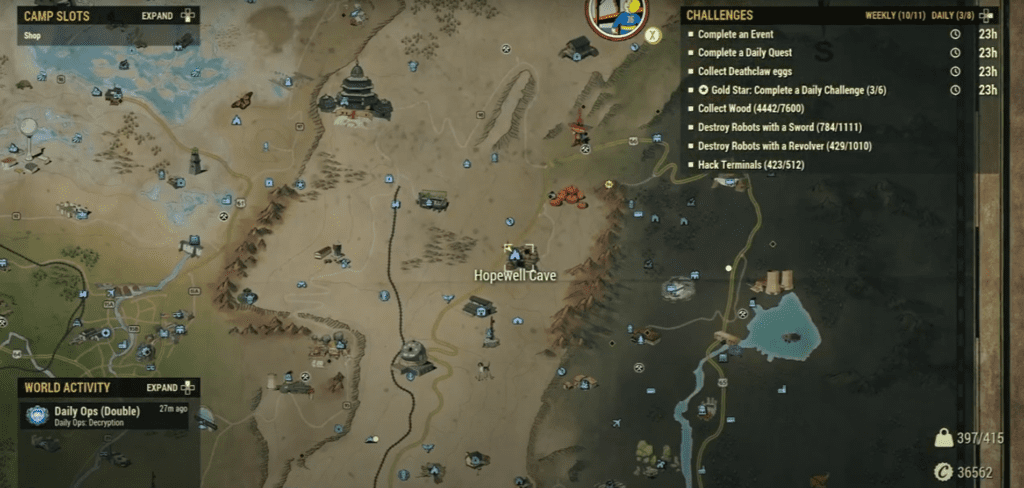 Hopewell Cave location Fallout 76 map