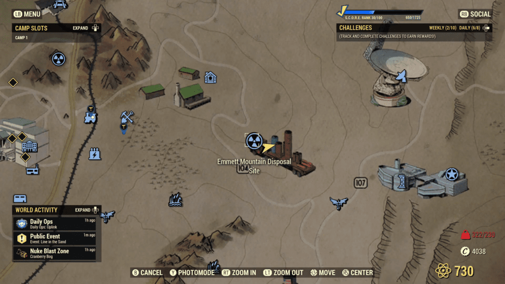 Emmett Mountain Disposal Site map location Fallout 76