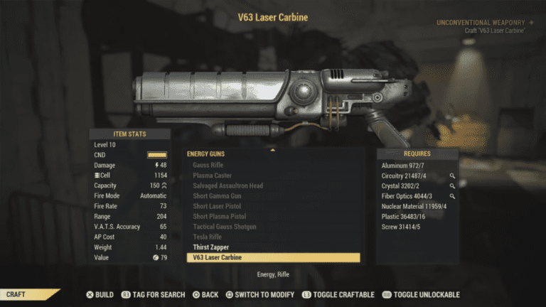 Everything To Know About The V63 Laser Carbine in Fallout 76 - How to Unlock, Weapon Mods, and More