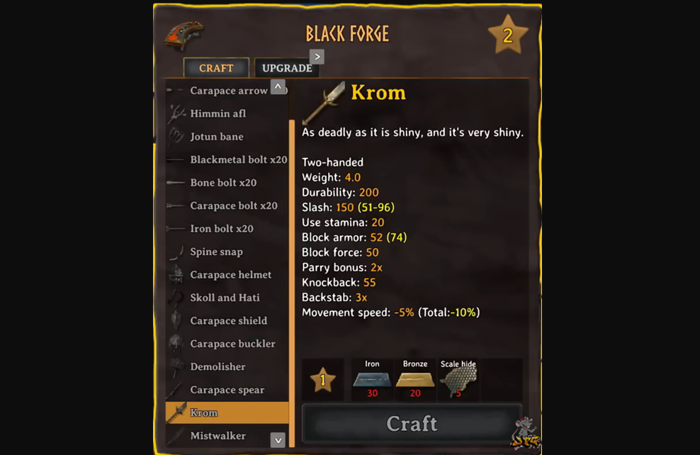 Materials for Krom Longsword in Valheim