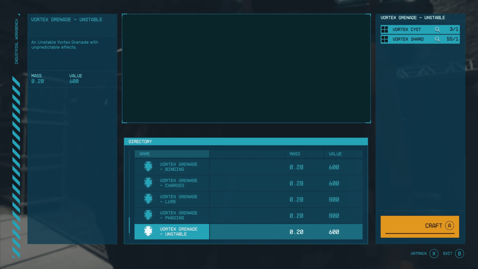 Industrial Workbench to Craft Vortex Grenades in Starfield Shattered Space