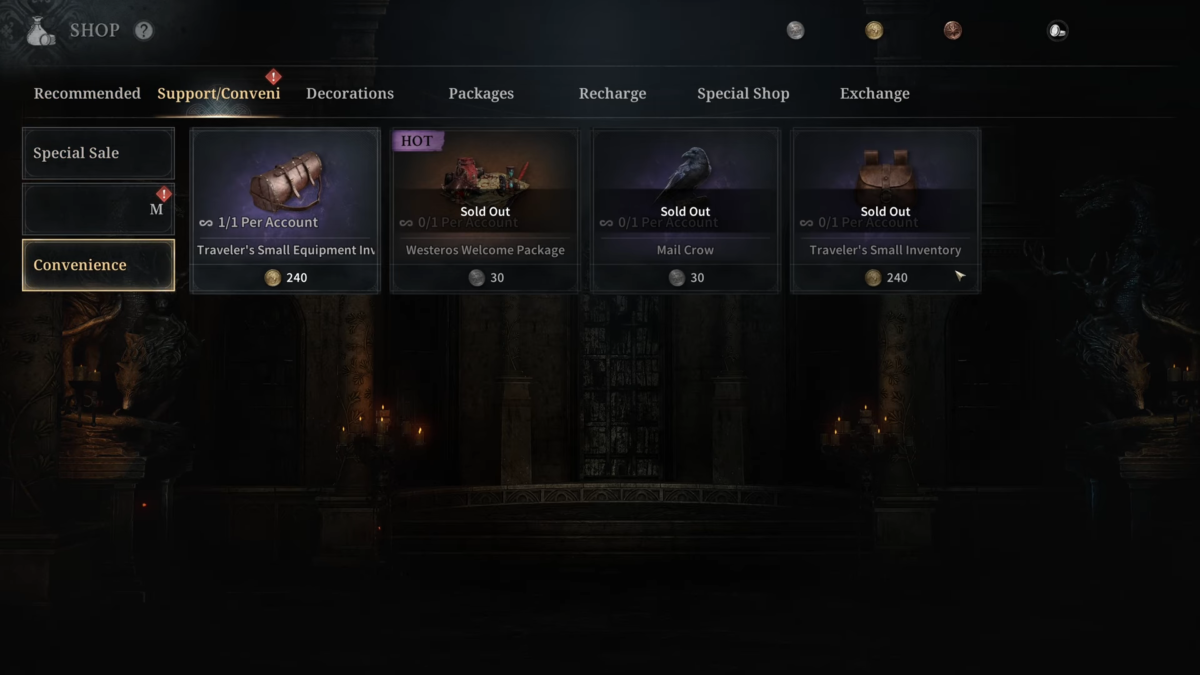 Shop Menu Game of Thrones Kingsroad