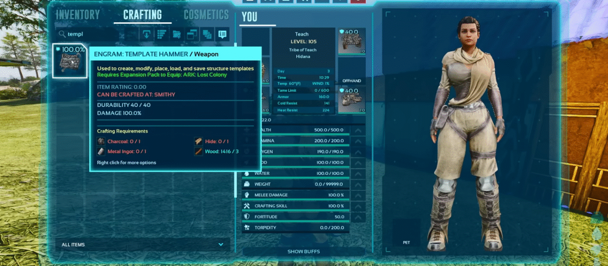 template hammer ark crafting requirements
