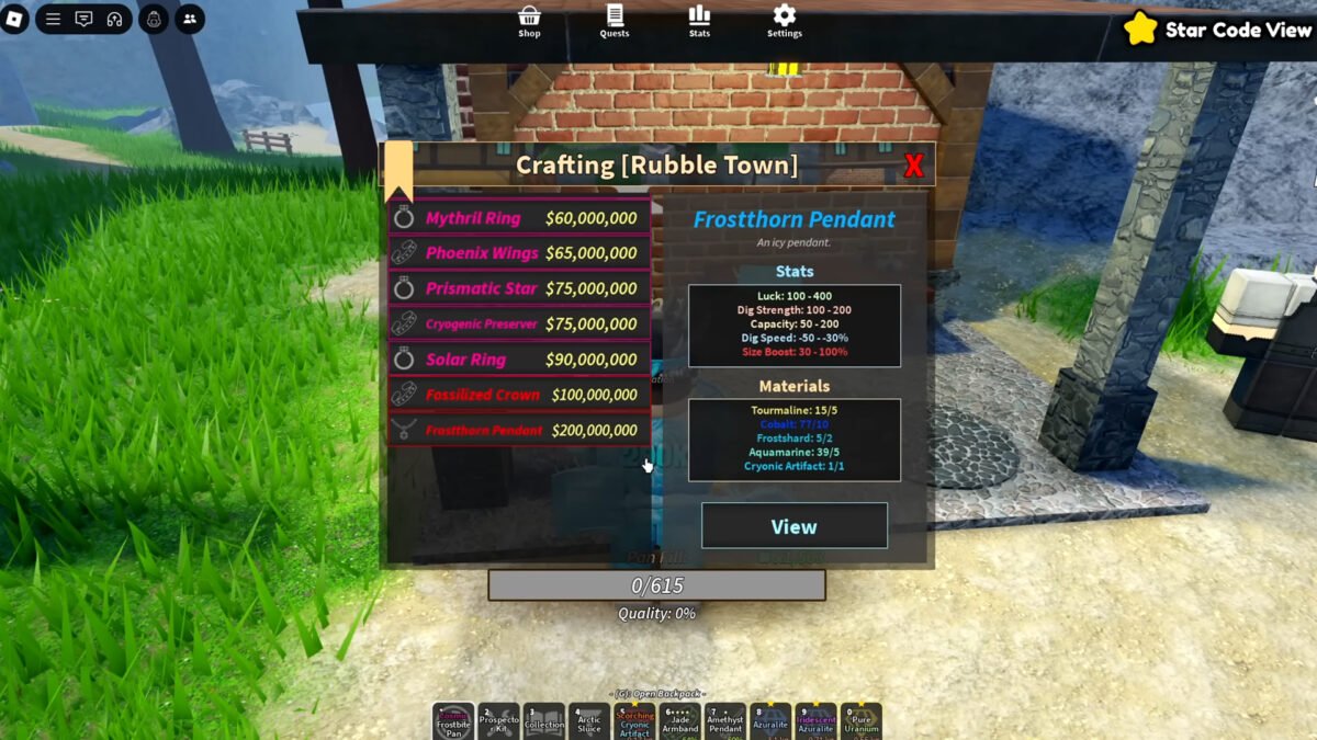 Prospecting crafting Frostthorn Pendent at Blacksmith