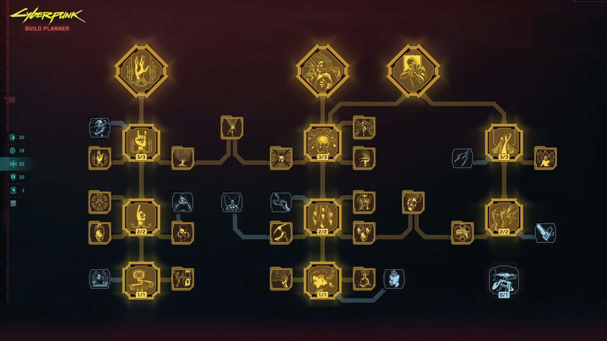 Cyberpunk 2077 Intelligence Perk Selection Screen