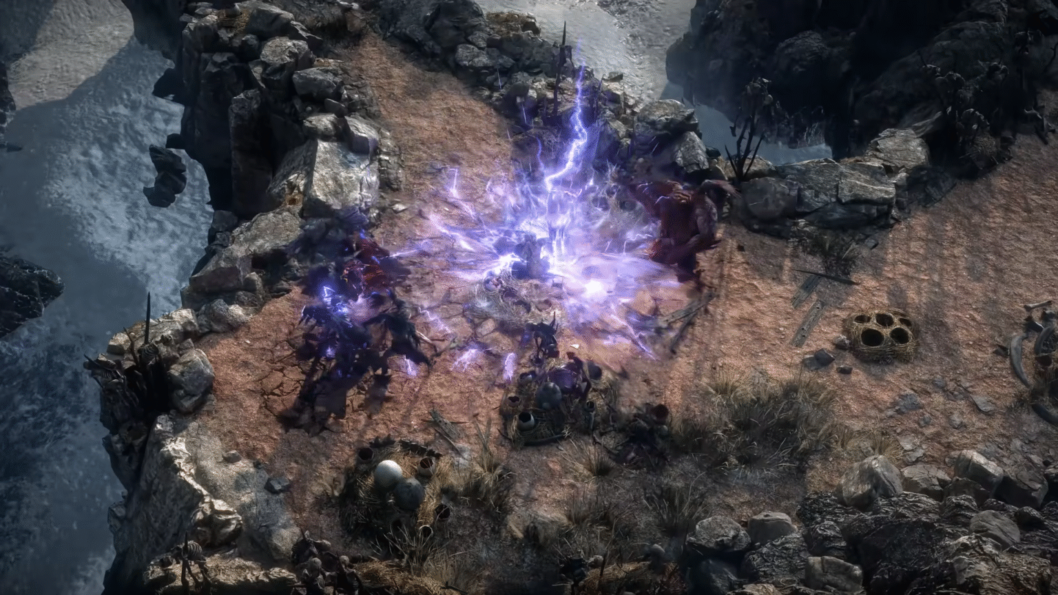 Path of Exile 2 Lightening AoE attack on group of enemies mid air