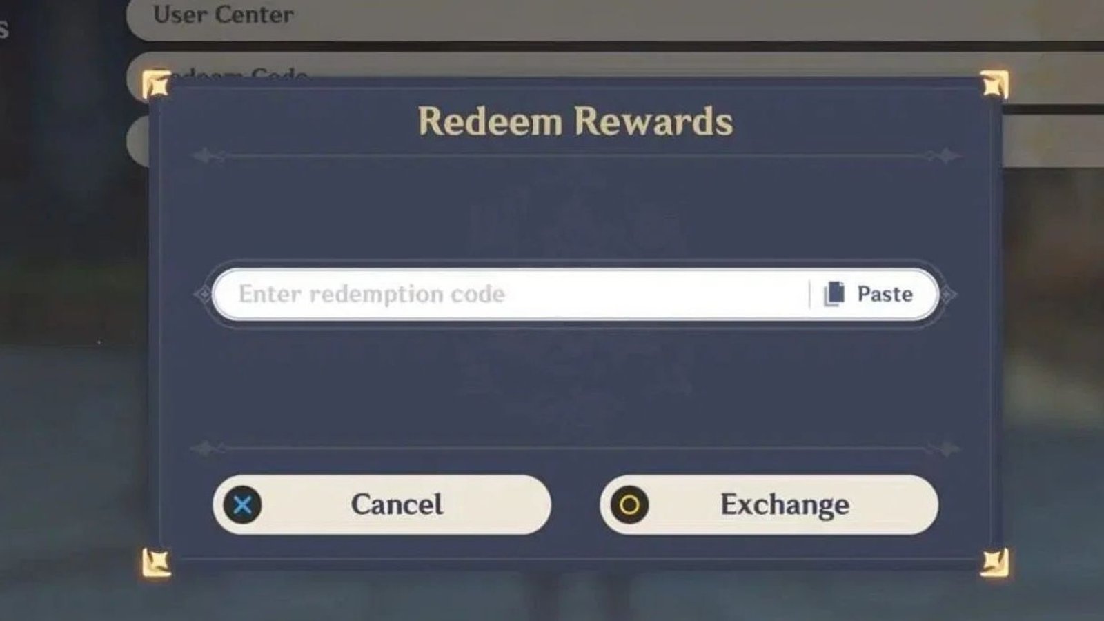 Genshin Impact screenshot featuring the Redeem Codes tab in-game.