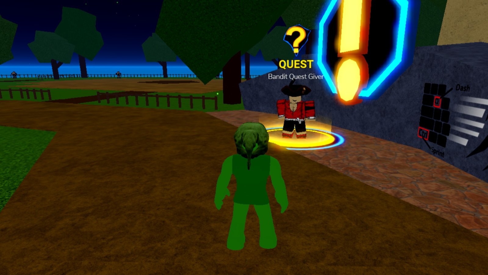 Roblox Blox Fruits screenshot featuring the player at the Quest giver NPC.