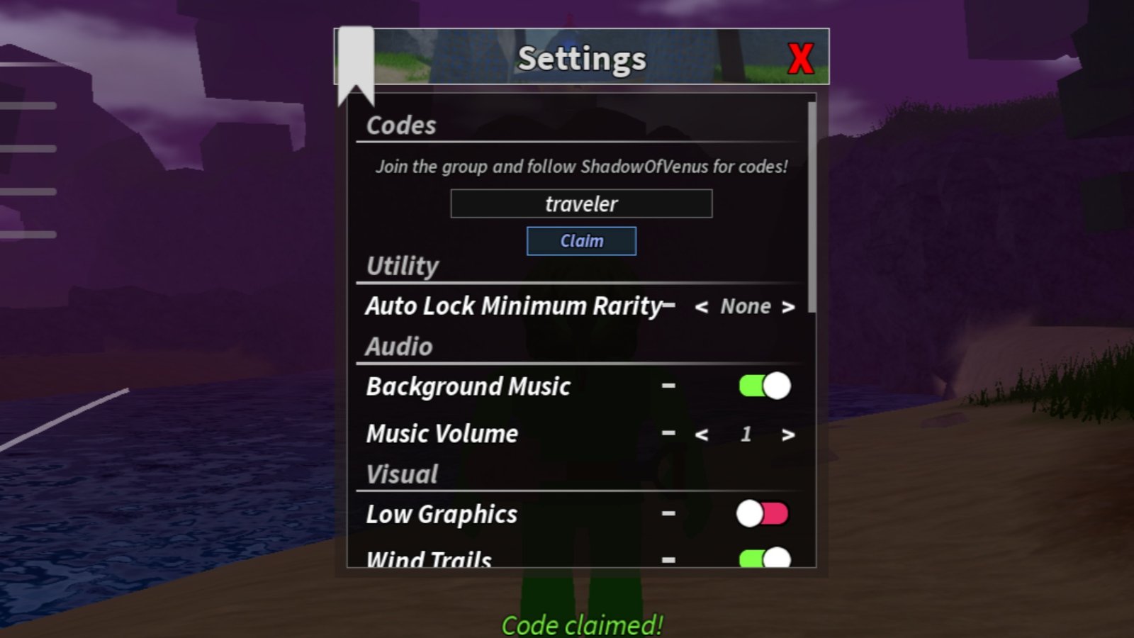 Prospecting Settings Menu Codes tab Screenshot.