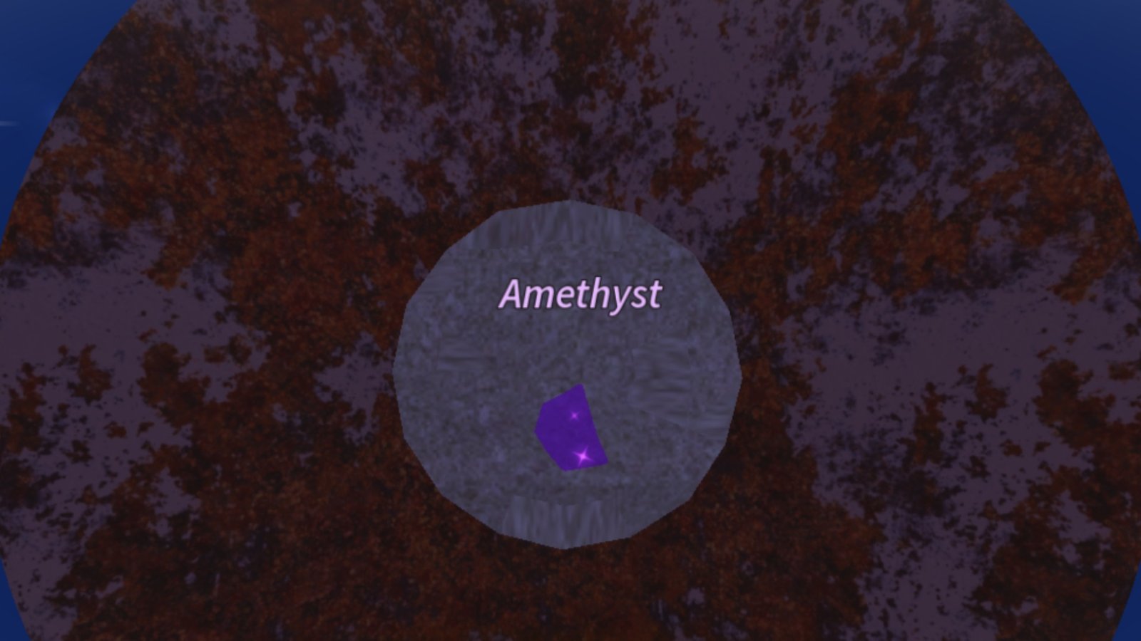 Prospecting Screenshot featuring a Rusty Pan on which an Amethyst is present.