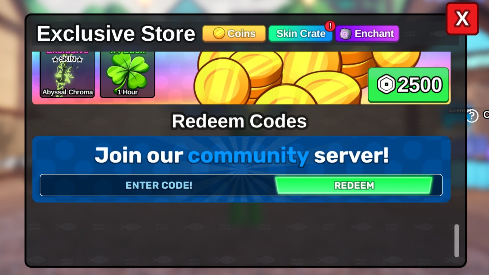 Fish It screenshot featuring the Codes tab.