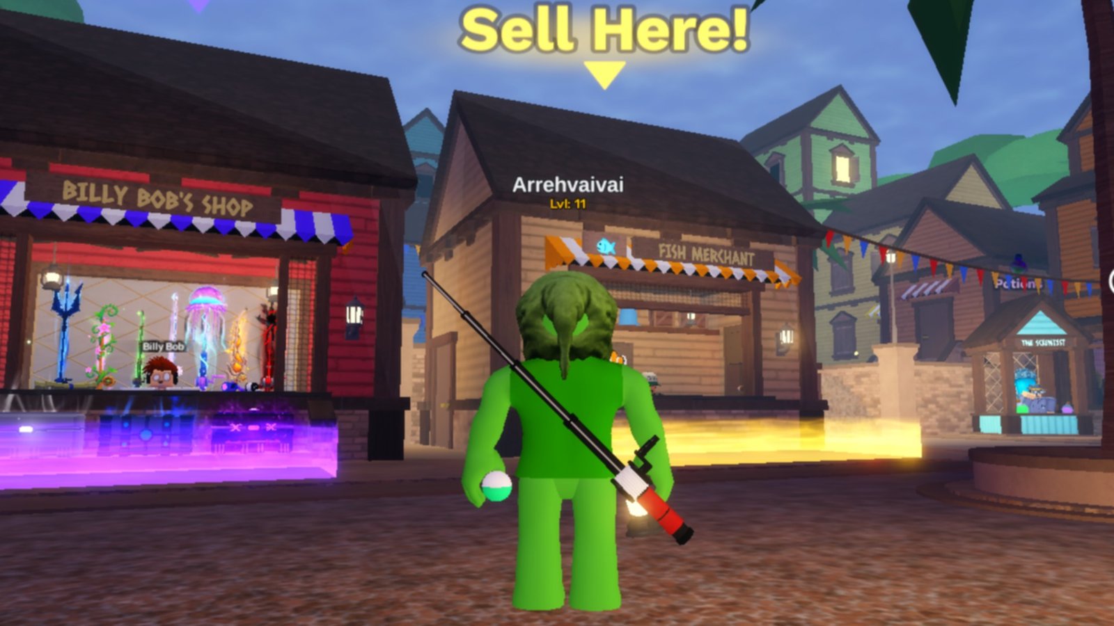 Fish It screenshot featuring a player at the Fish Merchant.