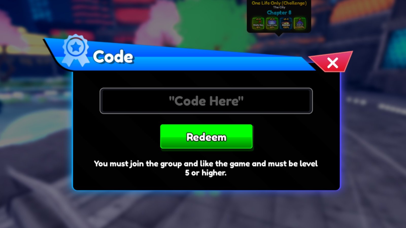 Anime Rangers X Codes tab.