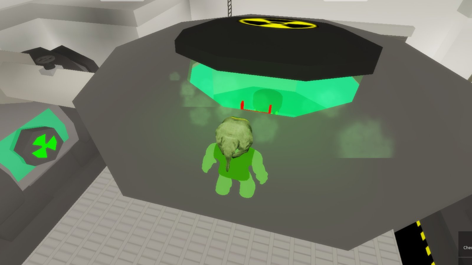 Brookhaven RP screenshot featuring the player in front of the green toxic hatch that's connected to the turbines with a lid on it.