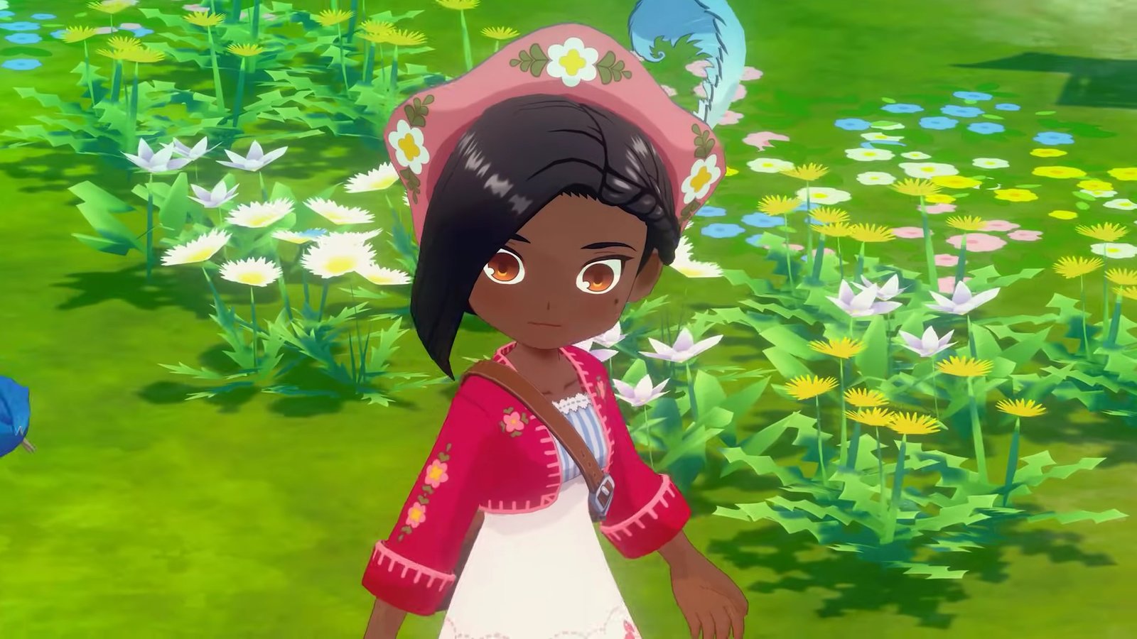 Girl walking through field of flowers in Story of Seasons Grand Bazaar