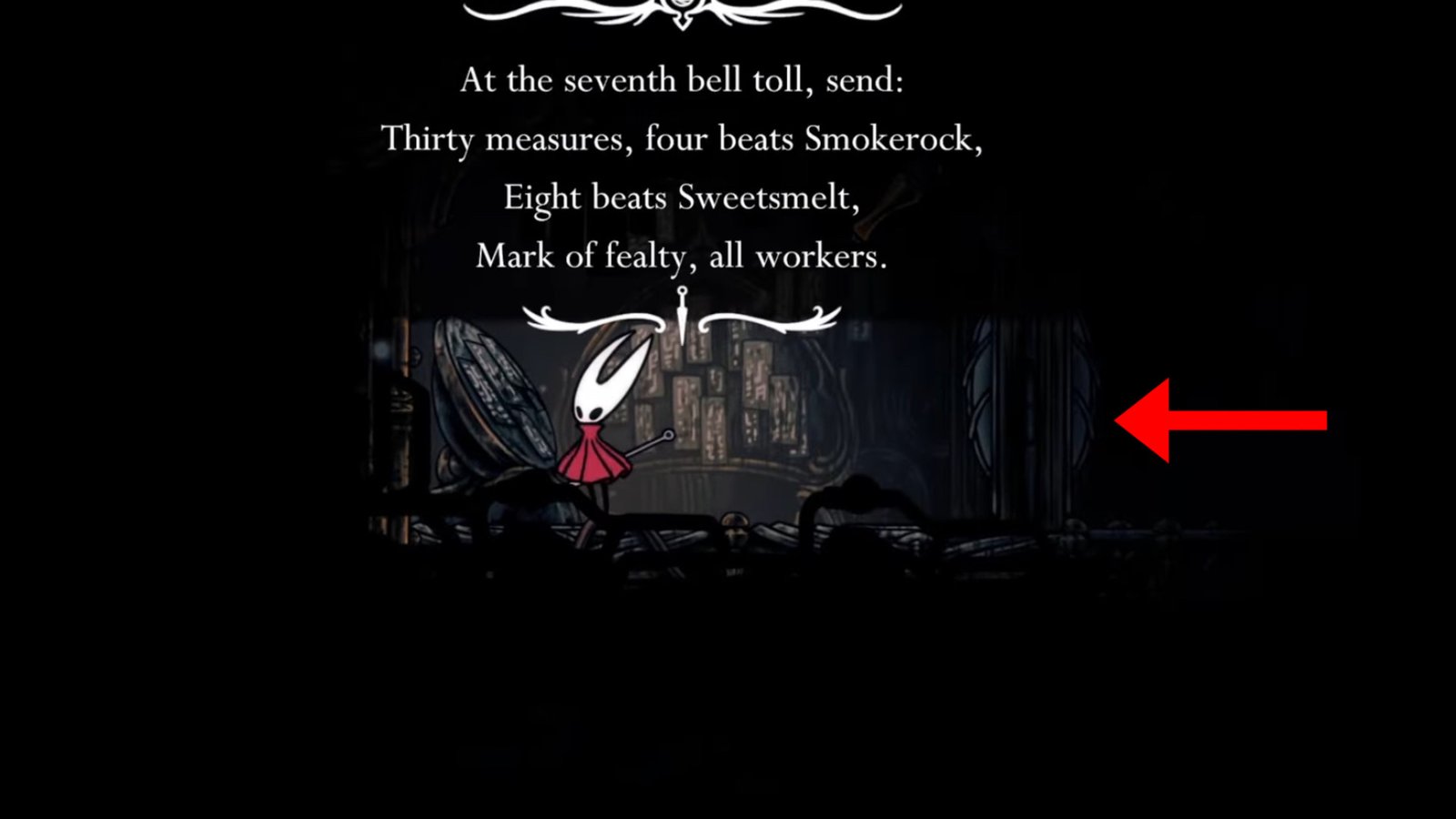 Hollow Knight: Silksong screenshot featuring Hornet at the lore location.