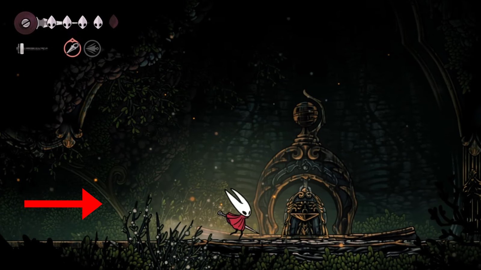 Hollow Knight: Silksong screenshot featuring Hornet at the Third Bench.