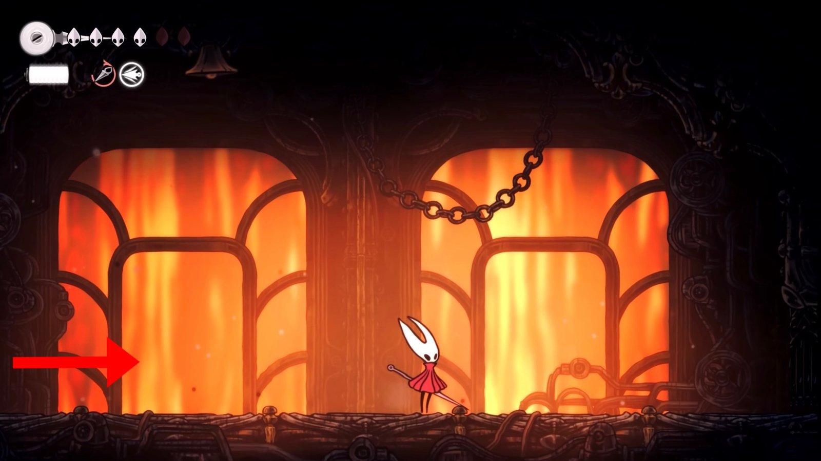 Hollow Knight: Silksong screenshot featuring Hornet at area with waves of enemies.