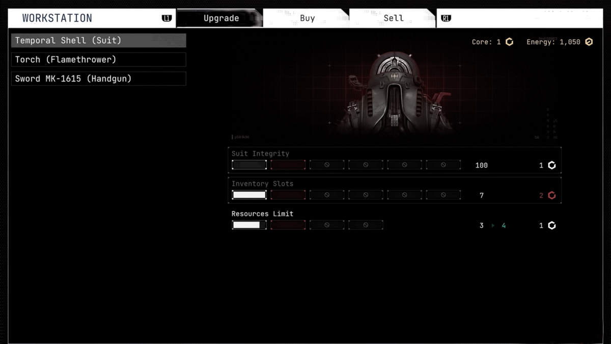 Cronos The New Dawn Suit Upgrade Screen