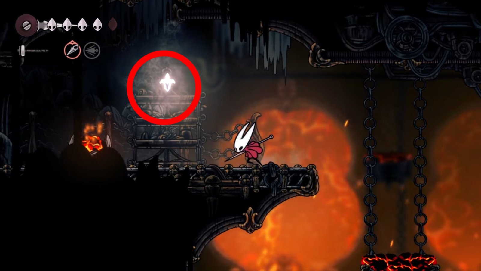 Hollow Knight: Silksong screenshot featuring Hornet at the Spool Fragment.