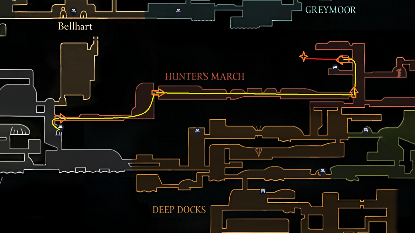 Hollow Knight, Mottled Skarr NPC Location on the Hunter's March map