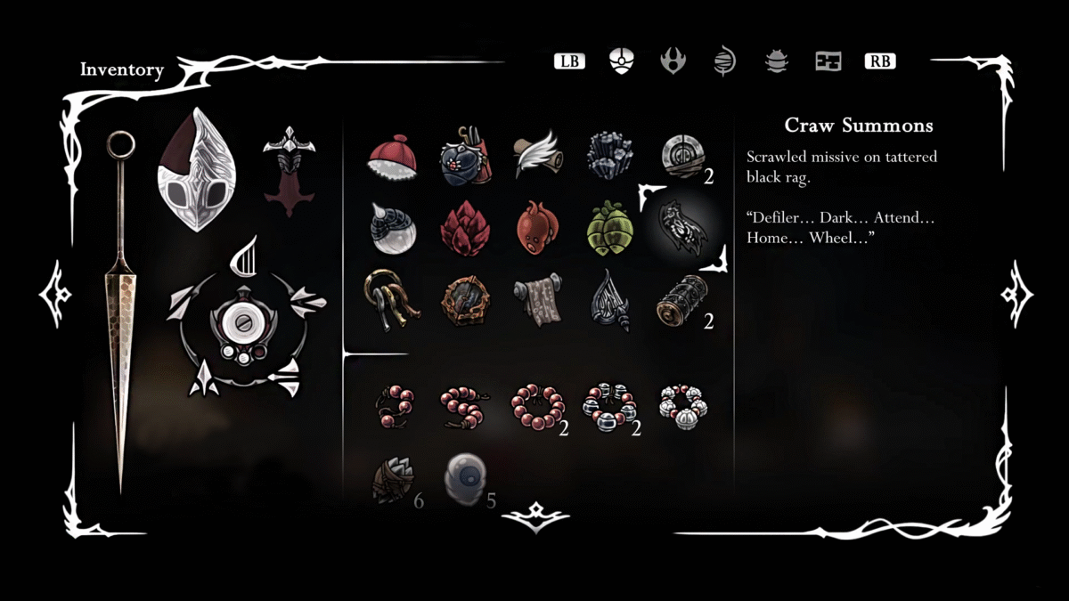 Hollow Knight Silksong Craw Summons Item In the Inventory