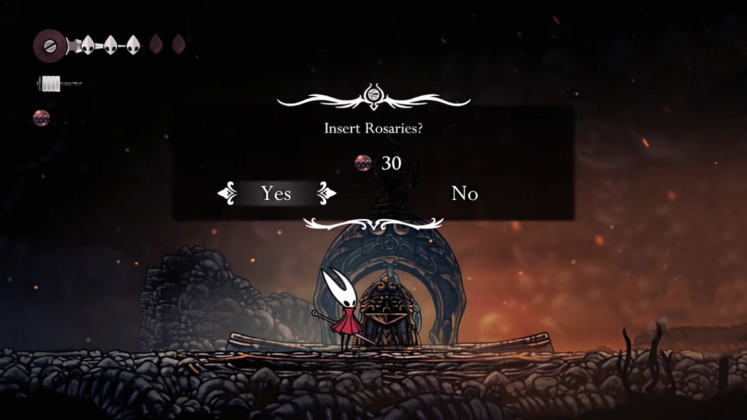 Hollow Knight Silksong Insert Rosaries Option Menu At the Bell