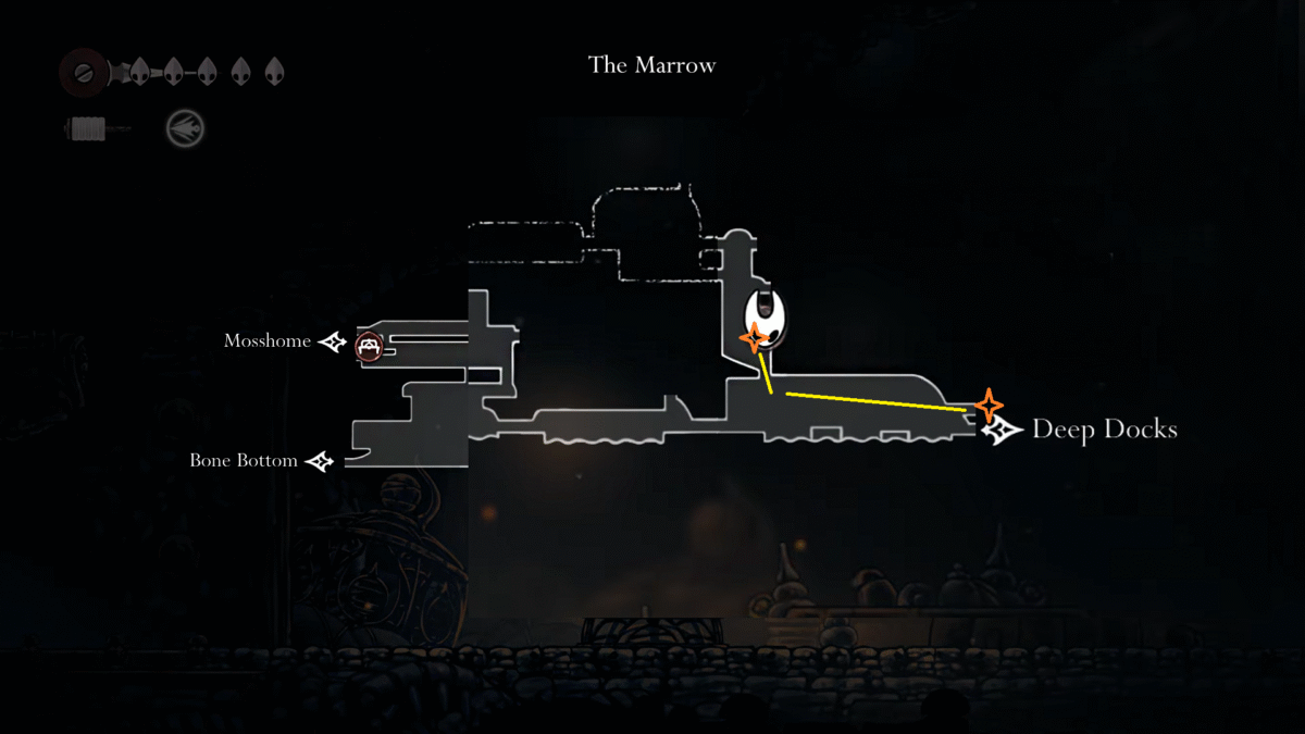 Hollow Knight Silksong, Mask Shard Location Map The Marrow to Deep Docks