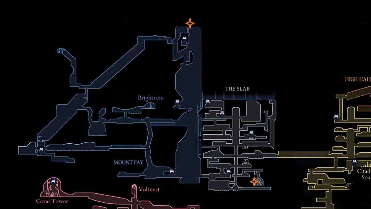 Hollow Knight Silksong Mister Mushroom Slab and Mount Fay Map