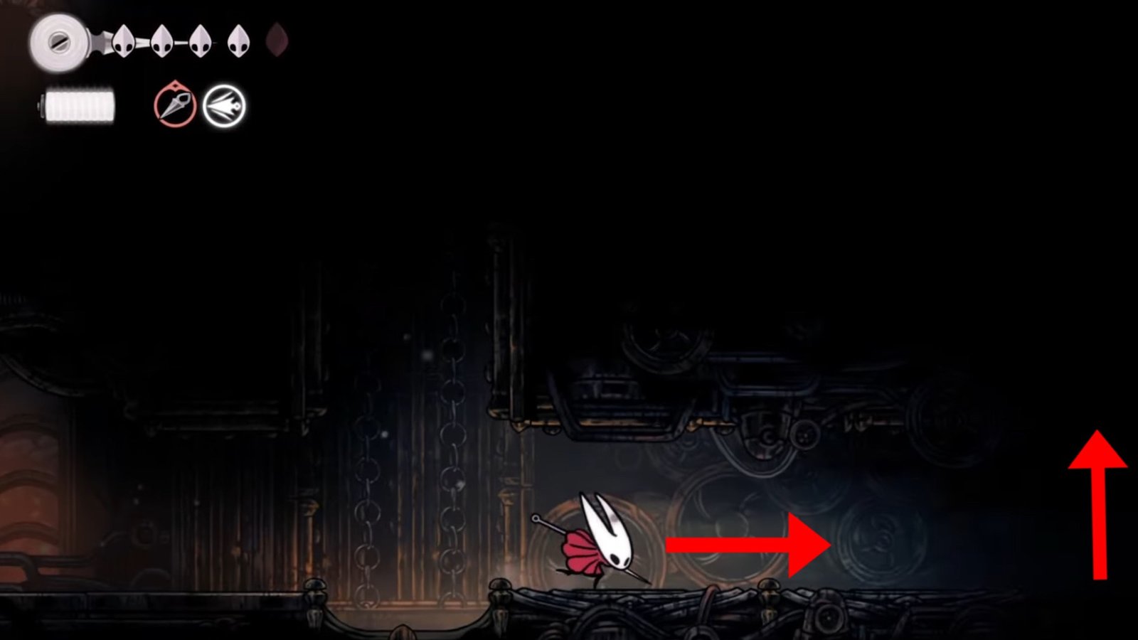 Hollow Knight: Silksong screenshot featuring Hornet heading right to the lore location.