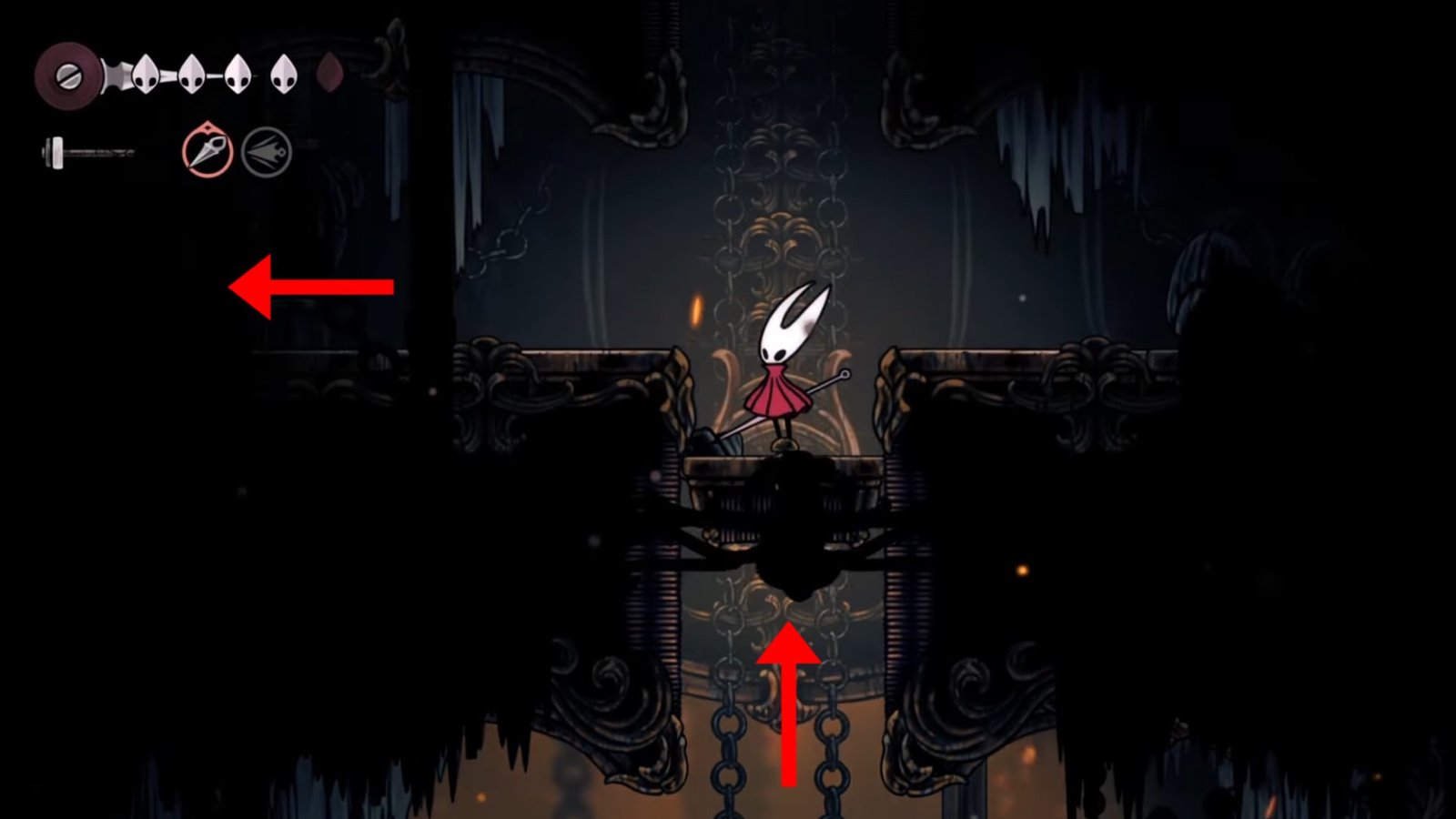 Hollow Knight: Silksong screenshot featuring Hornet on an elevator.