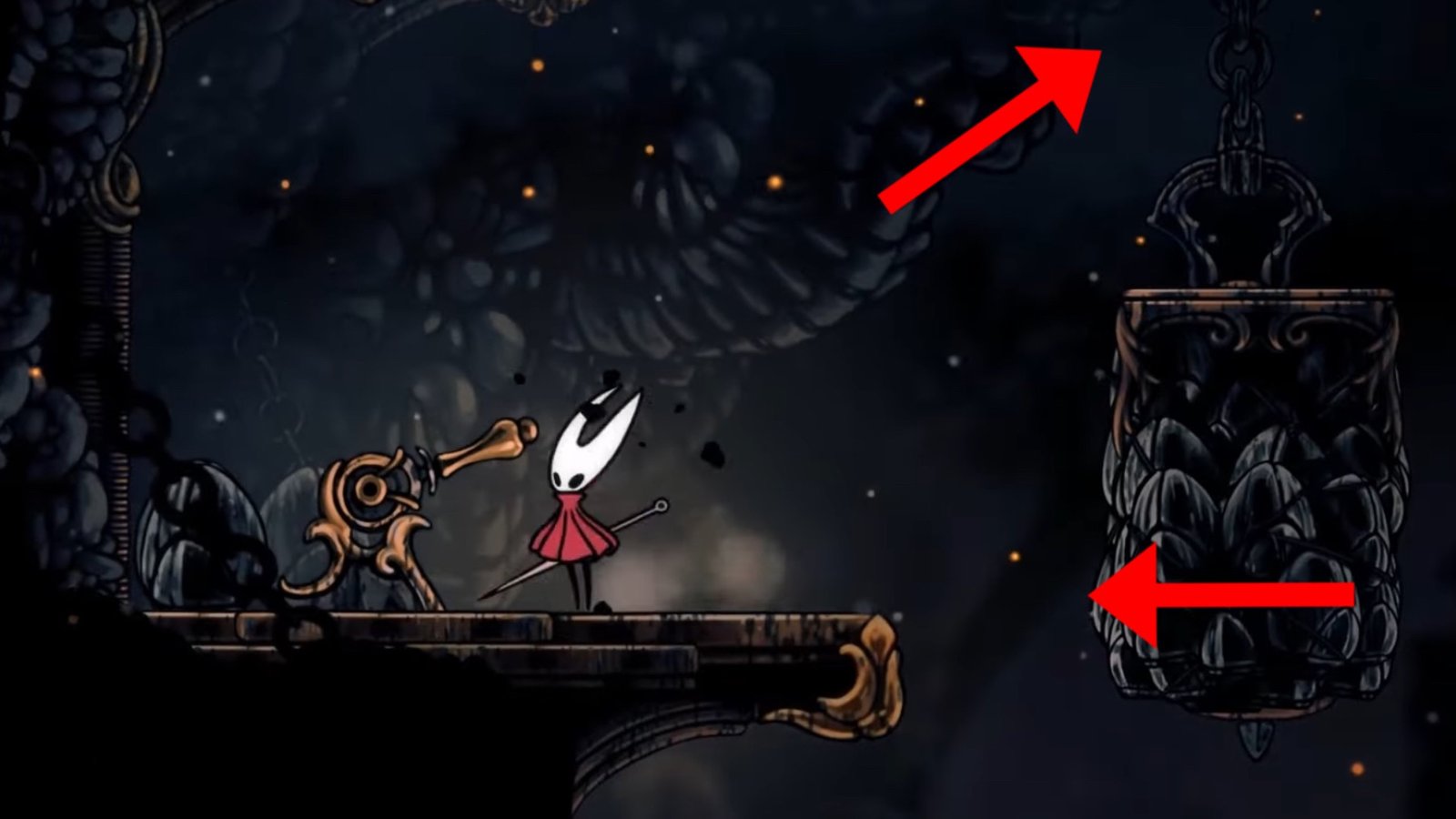 Hollow Knight: Silksong screenshot featuring Hornet at a lever.