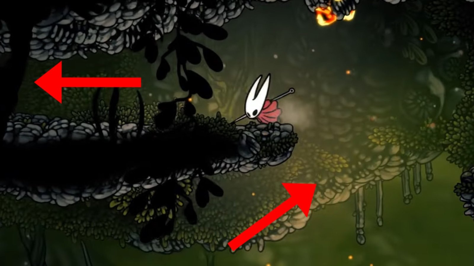 Hollow Knight: Silksong screenshot featuring Hornet traversing Far Fields.