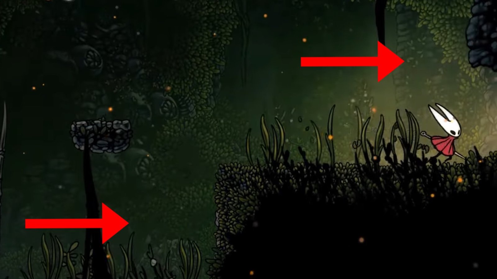 Hollow Knight: Silksong screenshot featuring Hornet at an opening on the wall to the right.
