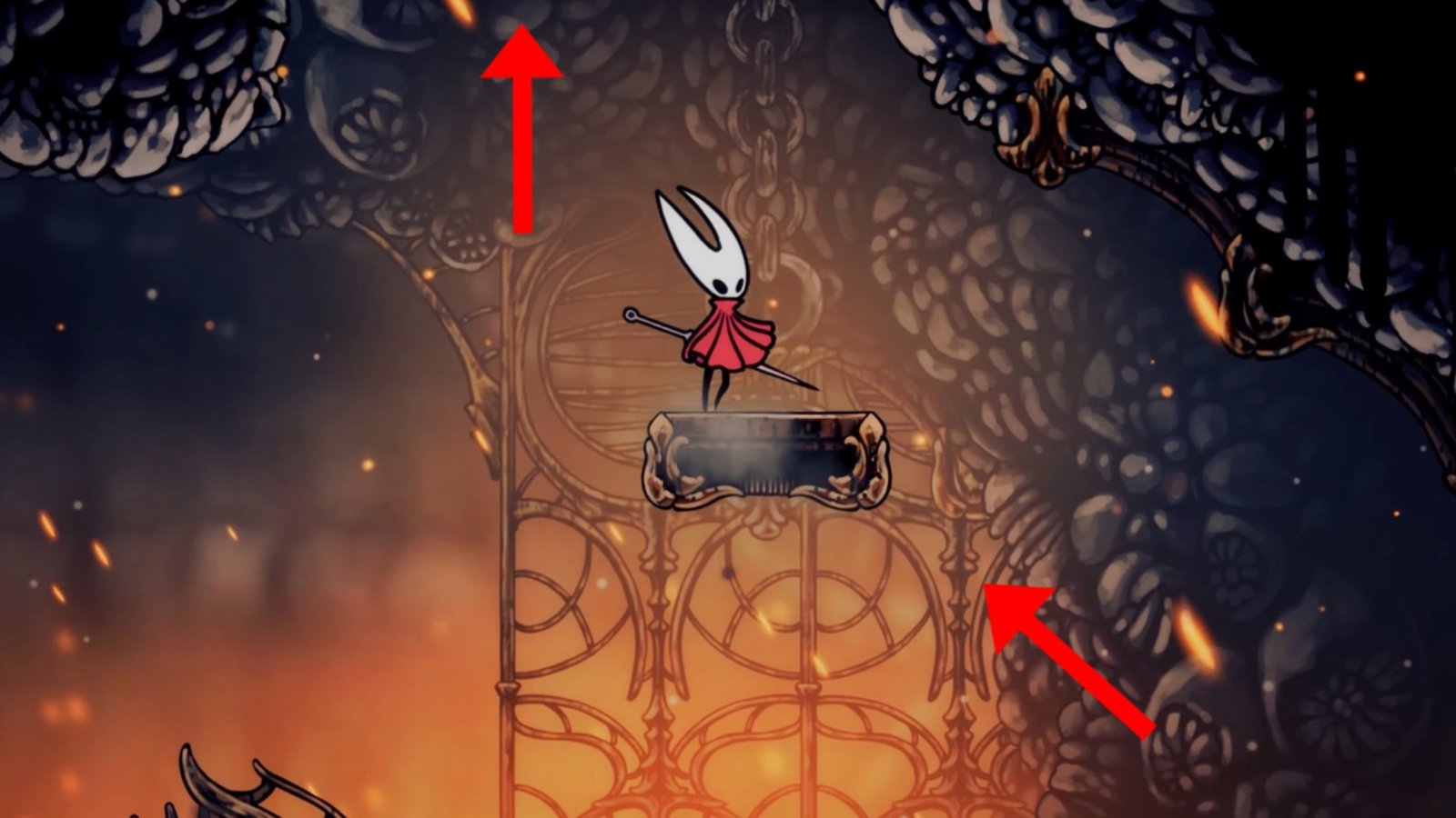 Hollow Knight: Silksong screenshot featuring Hornet on a platform near the Deep Docks.