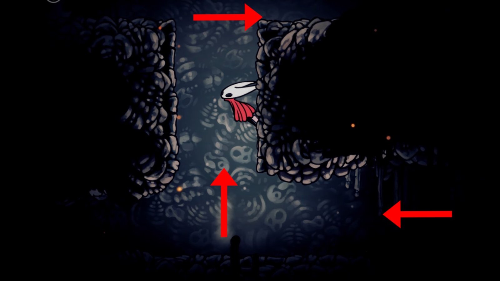 Hollow Knight: Silksong screenshot featuring Hornet jumping from one wall to another, climbing up.