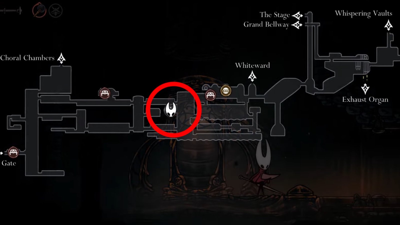 Hollow Knight: Silksong screenshot featuring Underworks Map.