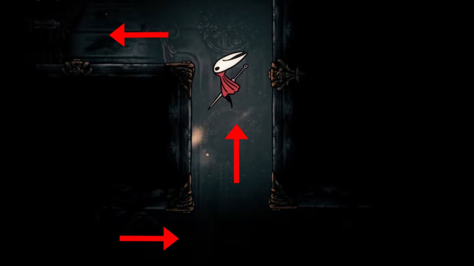 Hollow Knight: Silksong screenshot featuring Hornet at climbing upn walls using Cling Grip.