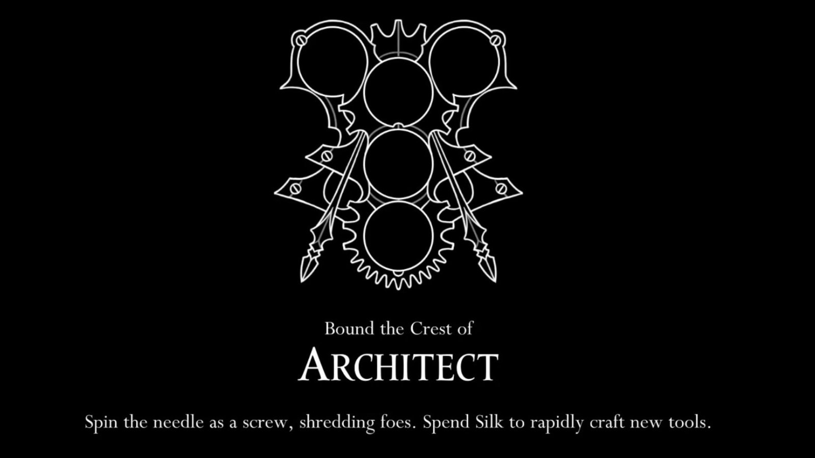 Hollow Knight: Silksong screenshot featuring the Crest of Architect.
