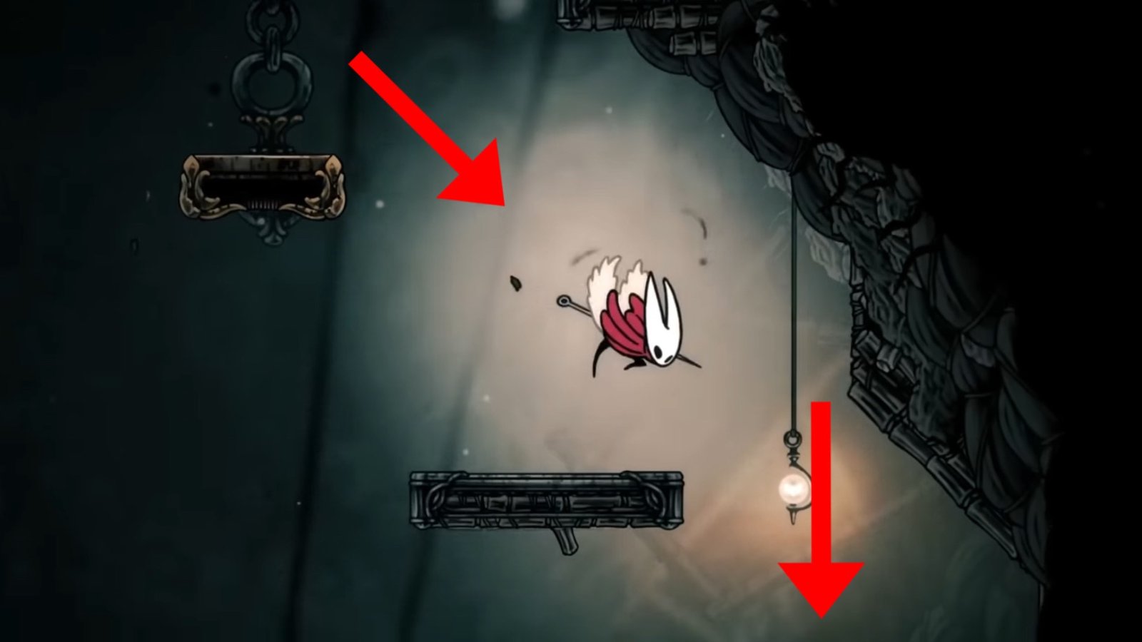 Hollow Knight: Silksong screenshot featuring Hornet jumping down platforms.