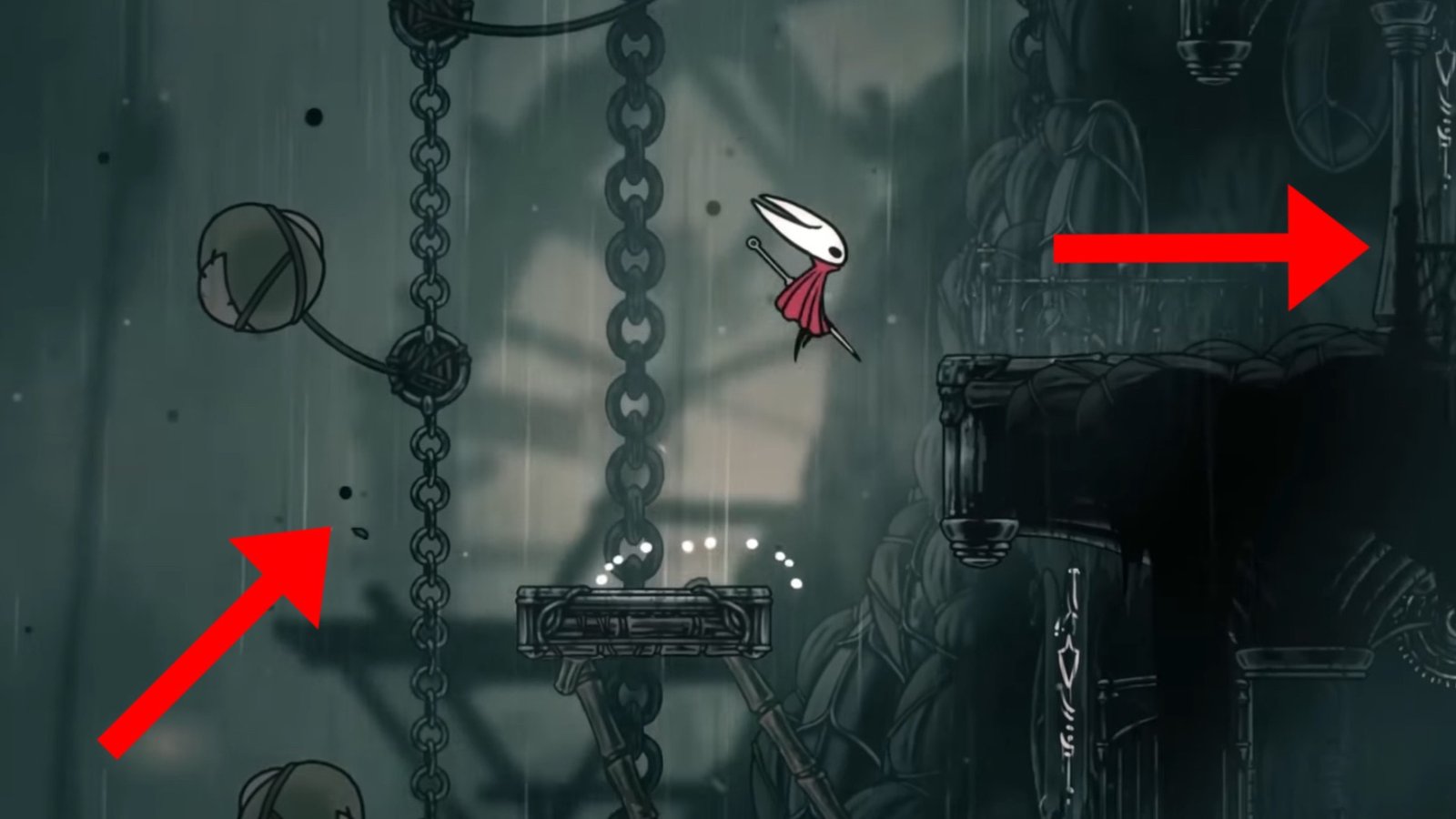 Hollow Knight: Silksong screenshot featuring Hornet heading right up a platform to the top right.
