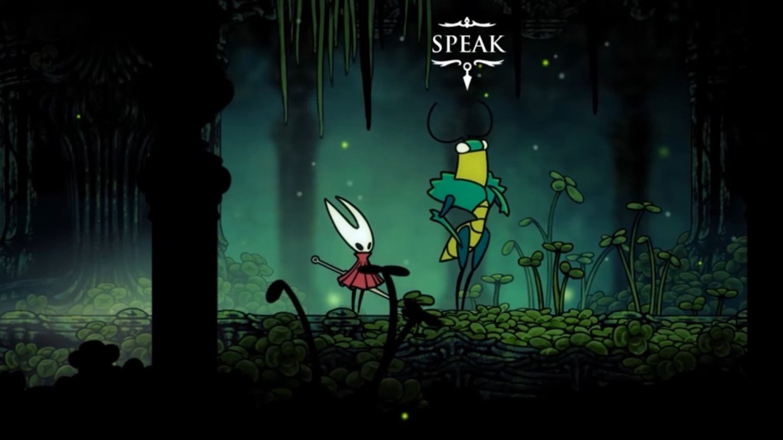 Hollow Knight: Silksong screenshot featuring Hornet with the Green Prince at Verdania.