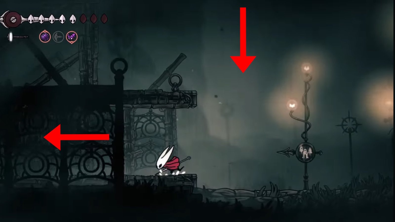 Hollow Knight: Silksong screenshot featuring Hornet heading left to the previous area.