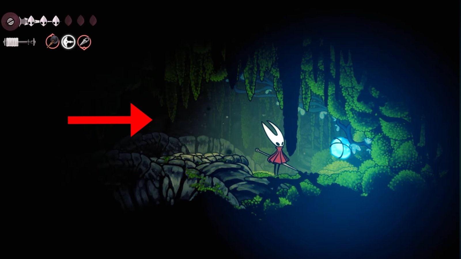 Silksong featuring Hornet at the second Plasmium sample location.