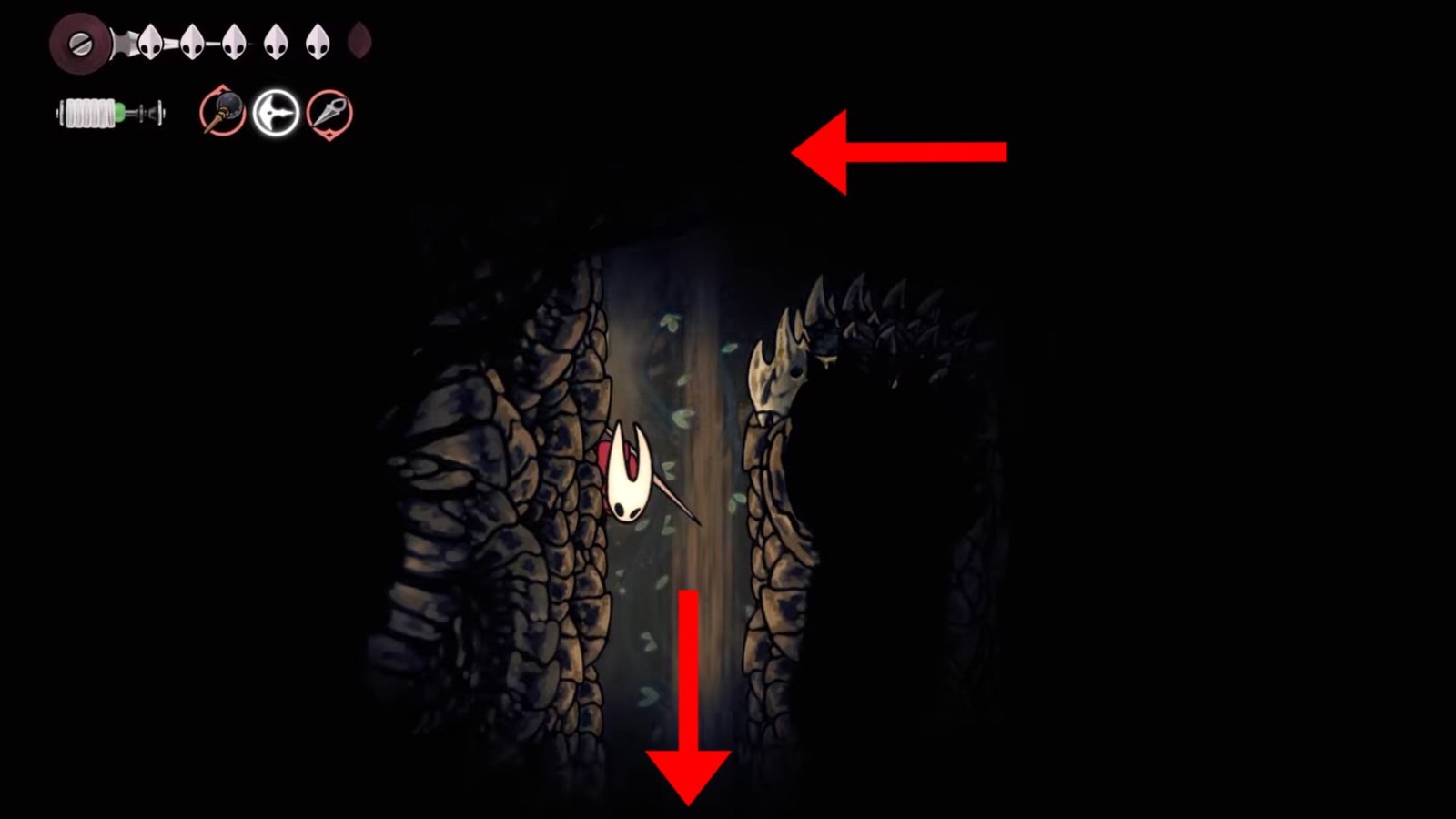 Silksong featuring Hornet dropping down with the dust trail.