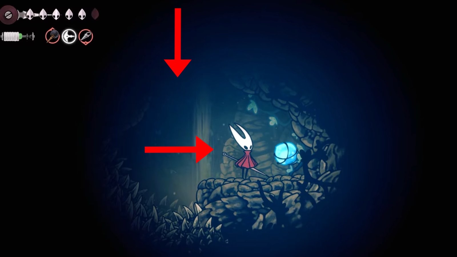 Silksong featuring Hornet at the third Plasmium sample location.