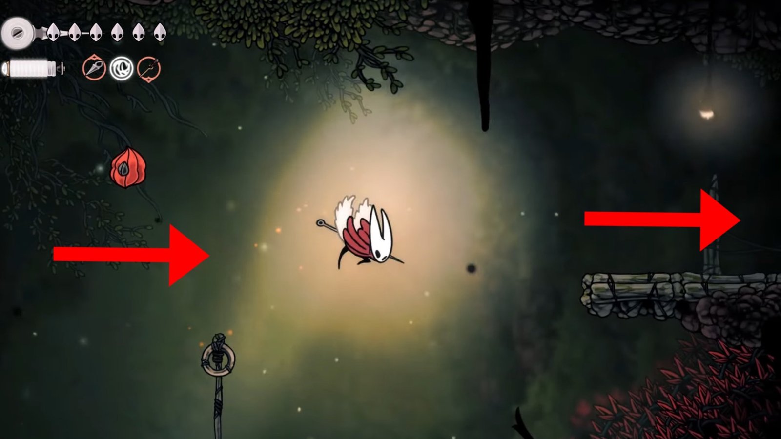 Silksong featuring Hornet using the Faydown Cloak ability.