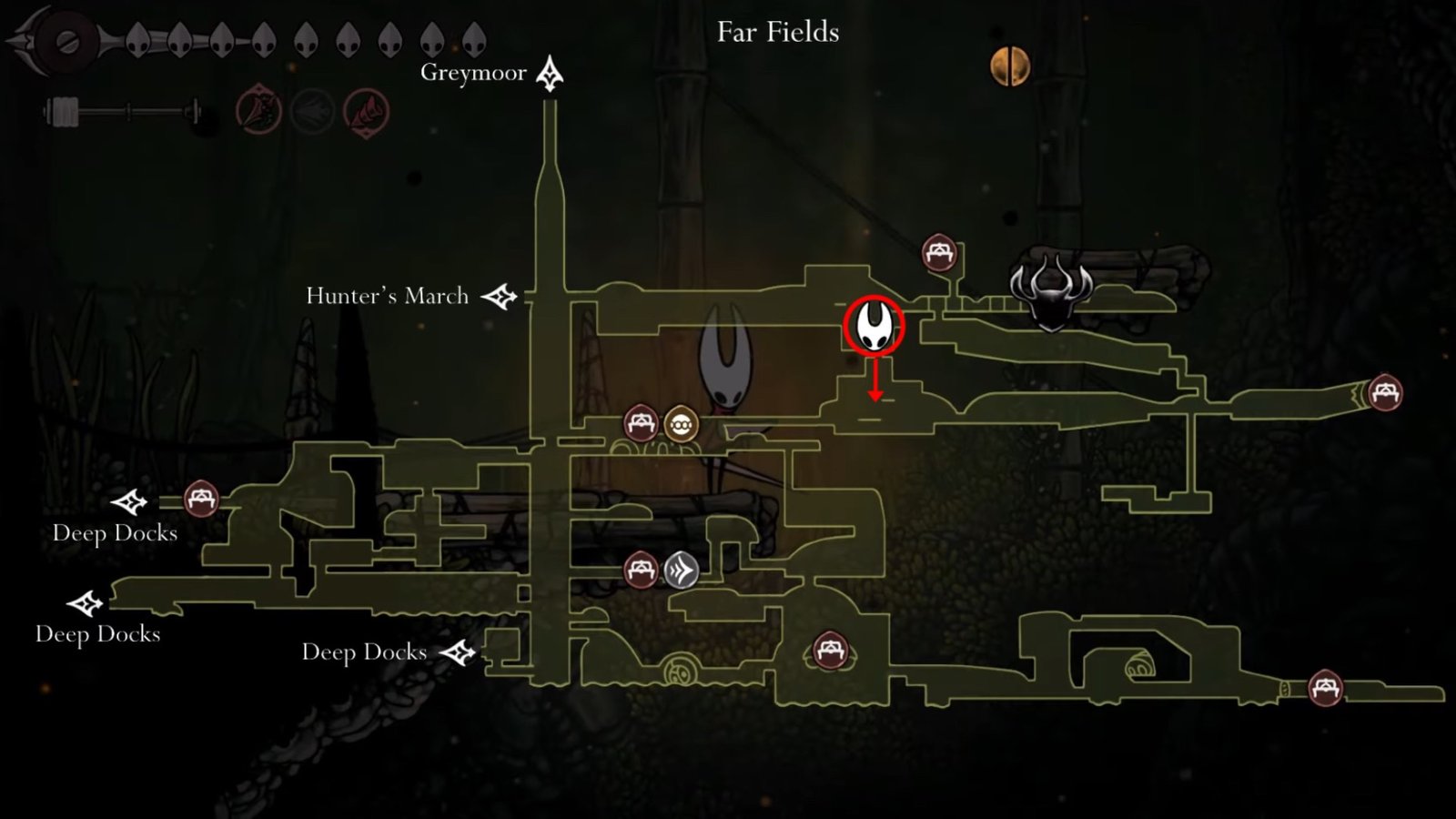 Silksong featuring Far Fields map route.